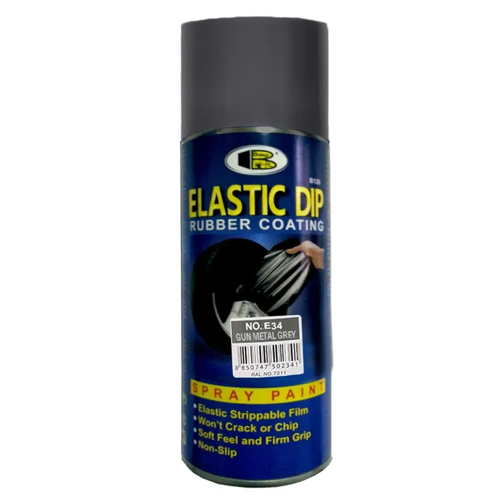 Lata de pintura en aerosol metálica Gun Metal Elasti Dip de la marca Galaupa, con acabado brillante y textura elástica.