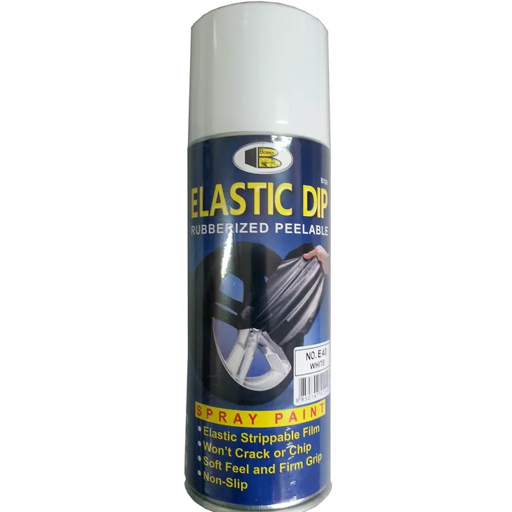 Lata de pintura en aerosol blanca Elasti Dip de la marca Galaupa, pintura elástica para diversas superficies.