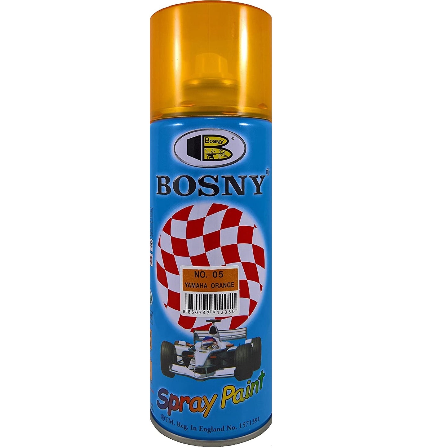 Lata de pintura en aerosol SB-05 Color Naranja de Yamaha, marca Galaupa, con tapa y aerosol listo para usar.