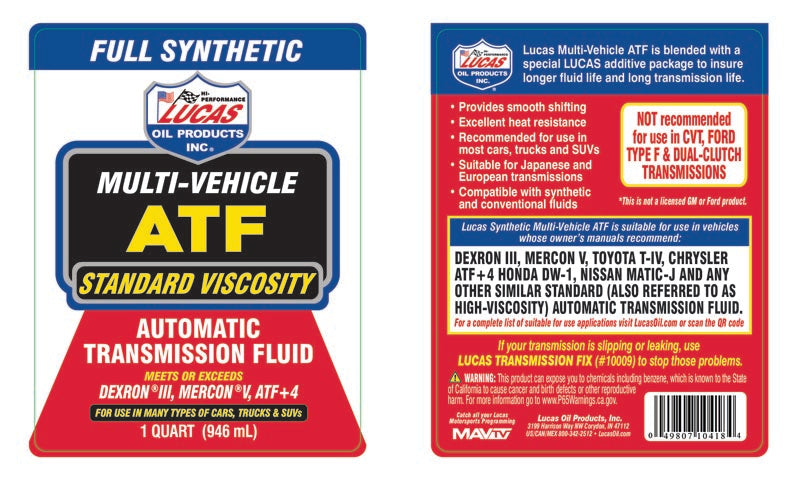 Aceite ATF Multi Vehículo Sintético Viscosidad Estándar