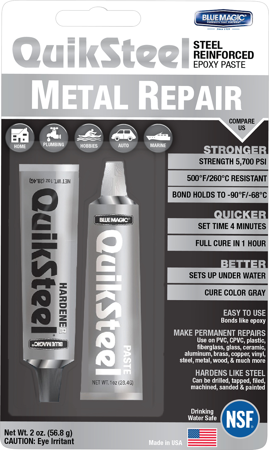 Pasta metálica para reparación Galaupa, reparador de metales en tubo, ideal para arreglos duraderos y resistentes en superficies metálicas.