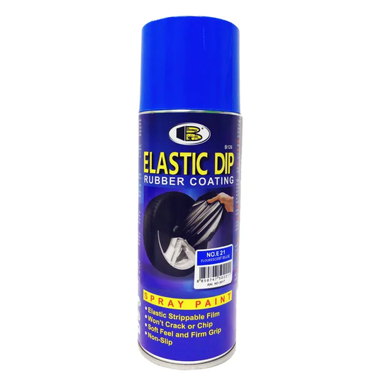 Lata de pintura en aerosol azul Elasti Dip de la marca Galaupa, muestra el aerosol con etiqueta y boquilla en la imagen.