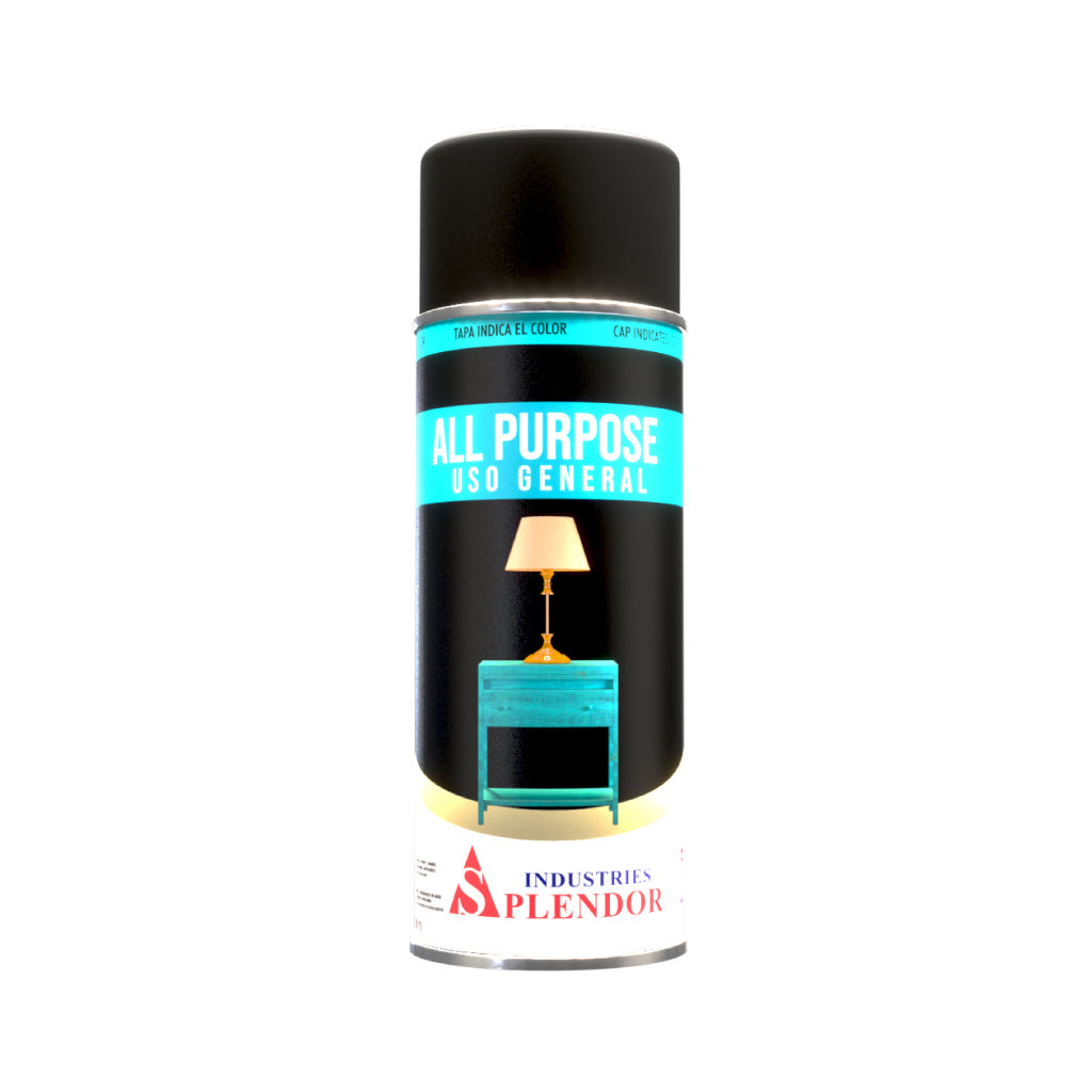 Lata de pintura en aerosol Galaupa Splendor Color negro mate, acabado mate y cobertura uniforme en la imagen.