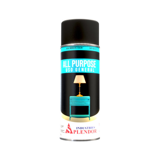 Lata de pintura en aerosol Galaupa Splendor Color negro mate, acabado mate y cobertura uniforme en la imagen.