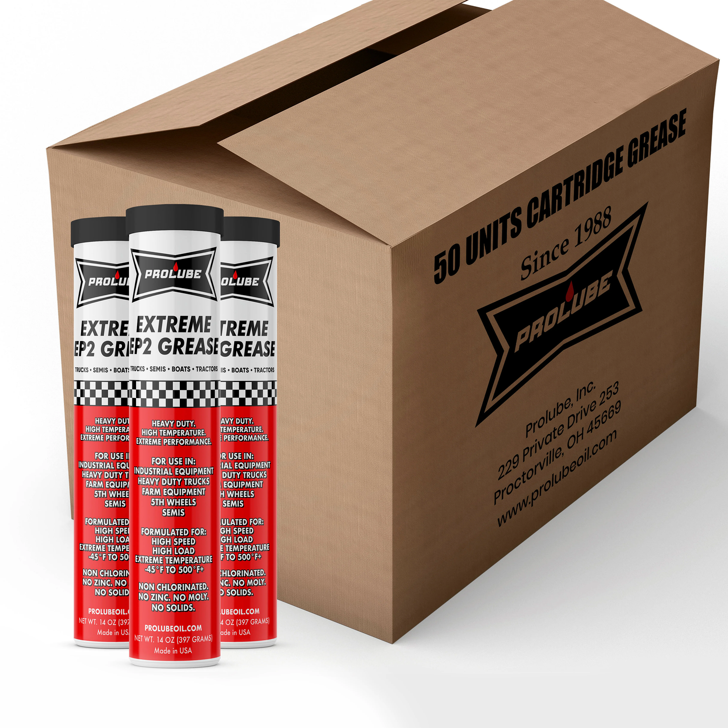 Tubo de grasa EP2 Prolube Oil LLC, grasa lubricante de alta calidad para maquinaria industrial, en envase compacto y resistente