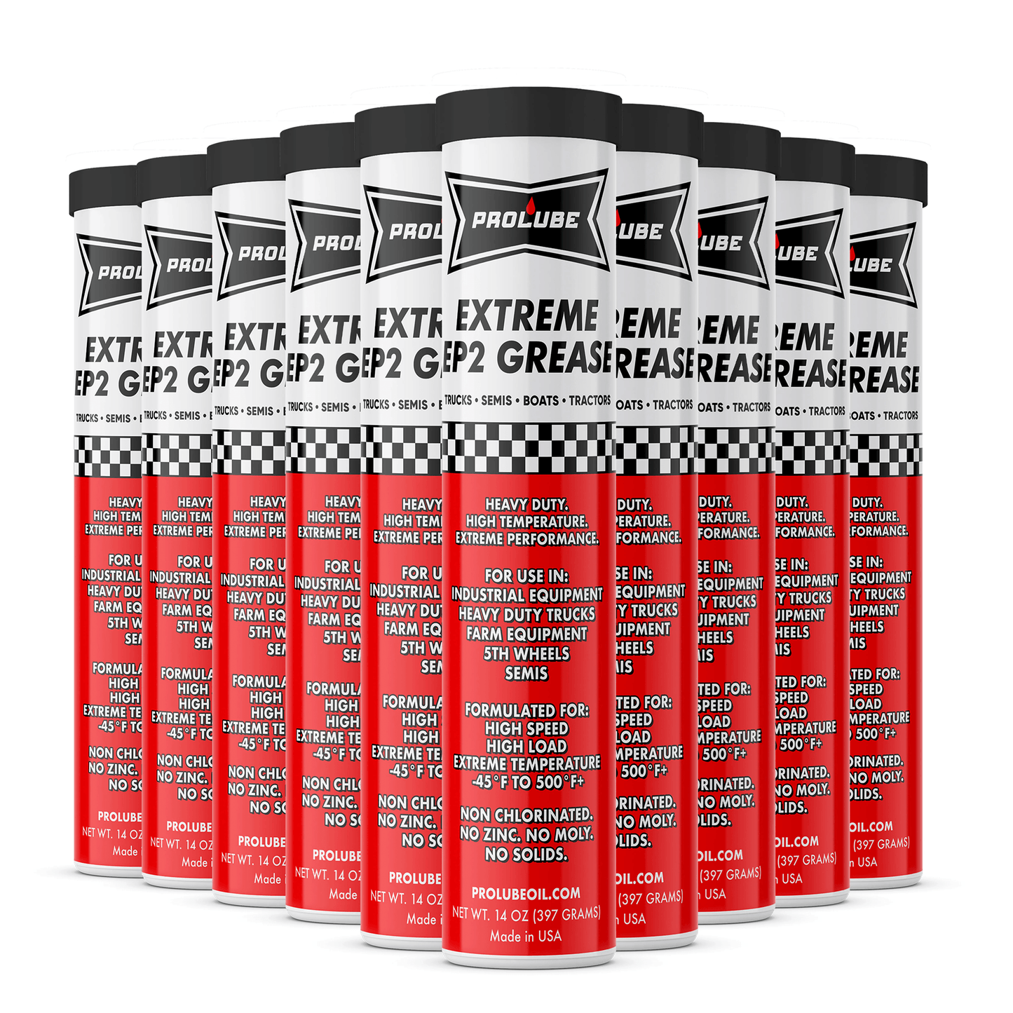 Grasa EP2 Prolube Oil LLC en tubo, resistente y lubricante industrial para maquinaria pesada, en envase de 10 onzas.