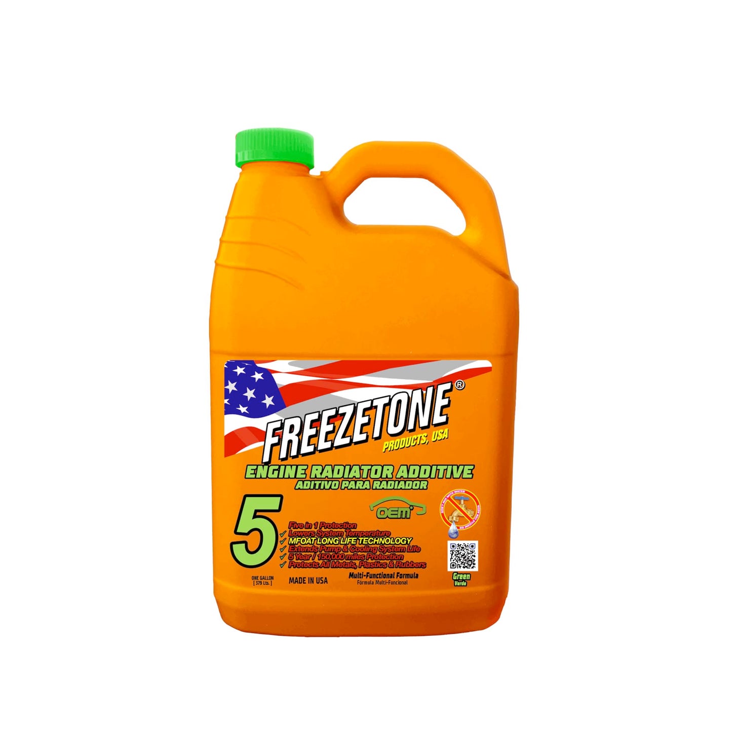 Líquido refrigerante verde de larga duración OAT de la marca Quigo, en botella con etiqueta visible.